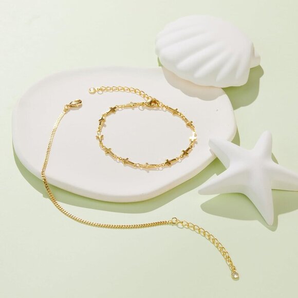 Gold-Style 14 Dainty Stack Cuban Cross, Rope Bracelets Jewelry Gifts for Women - Picture 6 of 8